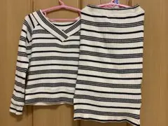 ニットセットアップ　ホワイト×ブラック　ボーダー柄　お姉系