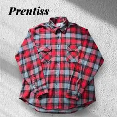 フ*森様 90s USA製 Prentiss ヘビーネルシャツ L 赤 ×グレー