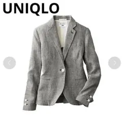 ユニクロ リネンテーラードジャケット L レディース 千鳥格子柄