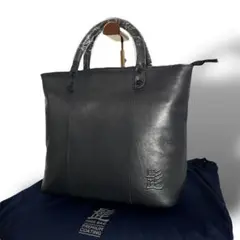 美品 HARVEST LABEL☆髭バッグ トートバッグ レザー ダークネイビー