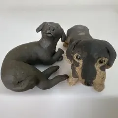 ラブラドール　ダックス　犬の置物　陶器　作者不明　2匹　訳あり