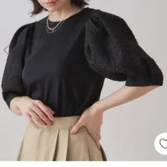 OPAQUE.CLIP Tシャツ ふくれドッキングスリーブトップス ジャガード袖