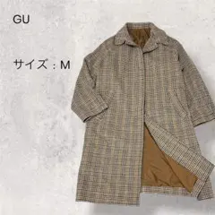 GU ウールブレンドチェックステンカラーコート 千鳥格子柄 ブラウン Mのサムネイル