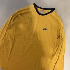00s ナイキ リンガーネックロンT ロゴ刺繍 マスタード XL