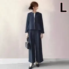 パンツスーツ　セットアップ　ネイビー　入学式　卒業式　セレモニー　体型カバー
