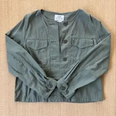 coen ノーカラージャケット L オリーブ