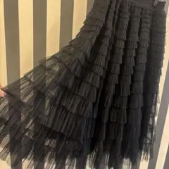 フリルチュールスカート 黒