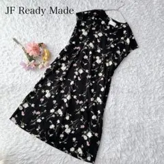 ジェイエフレディメイド　ノースリーブワンピース　花柄　総柄　ブラック　黒　上品