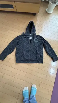 グレー フルジップパーカー L モコモコ　起毛　古着