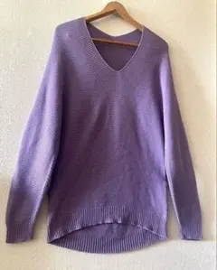 首周りリブのないスッキリとしたVネック、コットン50%、ニット チュニック