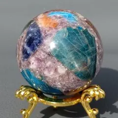 ソーダライト　アパタイト　レピドライト　サンストーン　スフィア　台座付no202