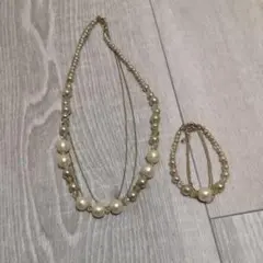 コットンパール3連ネックレス・ブレスレットセット☆