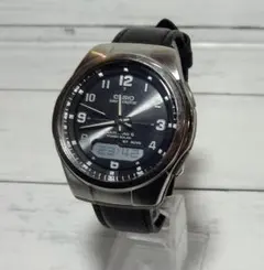 ウェーブセプター 黒文字盤 レザーベルト 電波ソーラー搭載 動作〇程度〇