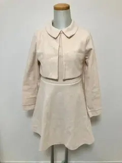 ベージュ 襟付き ミニワンピース 長袖