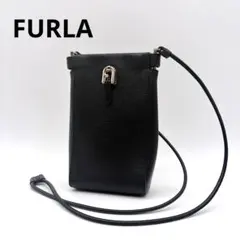極美品✨【フルラ】パラッツォ スマホショルダーバッグ ゴールド金具 シボ革 黒