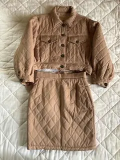 キルティング セットアップ　ジャケット　レトロ　ベージュ