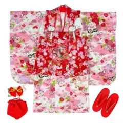 新品 七五三 被布セット 431 白 ピンク うさぎ 花柄 お祝い着