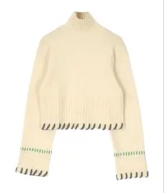 リブ編みクリーム色ハイネックセーター フリーサイズ