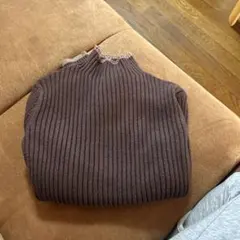 ダークブラウン リブ編み ハイネックセーター