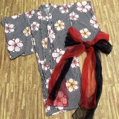 着画あり♪浴衣 モダン花柄　兵児帯２本付き　110cm