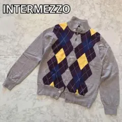 【ウール100%】インターメッツォ ニット セーター アーガイル柄 L グレー