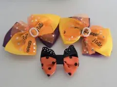 新品　ハンドメイド　ハロウィンリボン　バレッタ　3点セット　小型犬