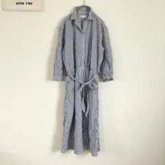 ニコアンド　シャツワンピース　ロング丈　ストライプ柄　フレアシルエット◎
