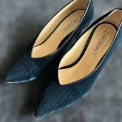 FABIO RUSCONI ダークブルー ポインテッドトゥ 35.5