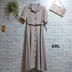 GRL フレアワンピース サイドプリーツ 美品 大人可愛い ベルト パフスリーブ