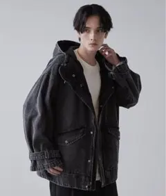 【CLEL】ミリタリーデザイン マウンテンパーカー（デニムブラック）