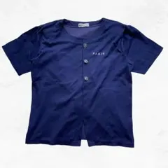 vintage デザインカットソー ボレロ風 バラボタン 半袖