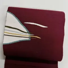 名古屋帯　松葉仕立て　ワインレッド　抽象模様　着物　122t