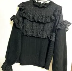 c*Q様 ZARA フリル付きブラックニットセーター L