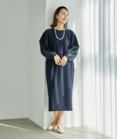 美品【入卒式／セレモニー】レプシィム　袖切り替えジョーゼットワンピース