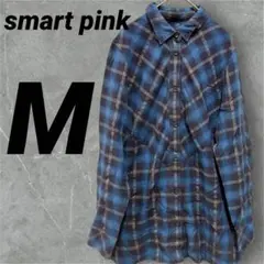 smart pinkフランネル長袖シャツ 青茶チェック M