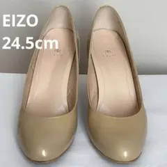 EIZO パンプス 24.5cm ベージュ エナメル ヒール 通勤 フォーマル