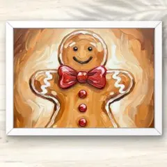 A4 ジンジャーブレッドマンの笑顔が広がる油絵風アート ウォールアート 油彩画