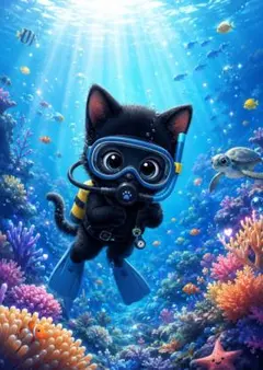 【3枚で1200円】☆ダイビング猫 アートポスターのサムネイル