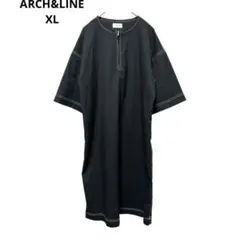 ARCH&LINE ワンピース 黒 ステッチ 半袖 ゆったり　XL