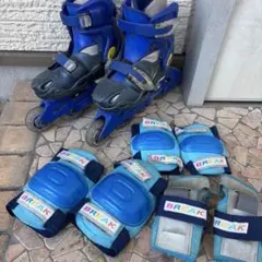 子ども用インラインスケート　ブルー　ローラースケート　プロテクター