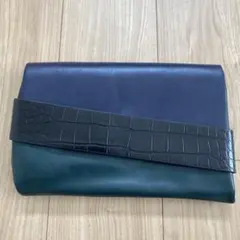 ZARA TRF レザー クラッチバッグ ネイビー グリーン