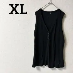 【XL】ブラック Vネック タンクトップ レディース 夏