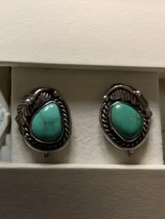 ヴィンテージ　ターコイズ 羽根デザイン イアリング　STERLING