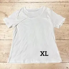 ホワイト カットアウト 半袖Tシャツ XL アシメ レディース