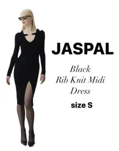 値下げ!!美品　ブラックリブニットミディワンピース