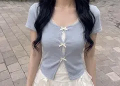 半袖レースリボン付き