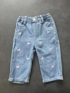 ハート刺繍 デニム ボトムス パンツ 90cm