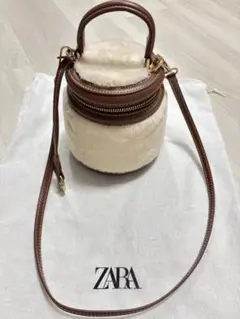 【最終値下げ】ZARA フェイクファーハンドバッグ　ザラ　ブラウン　バケツ型