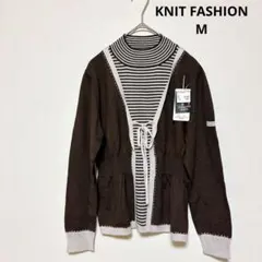 KNIT FASHION レイヤード風 ニット トップス M 茶 ボーダー重ね着