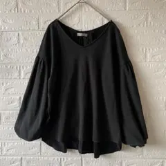 alcali アルカリ Vネック ブラウス 黒 バルーン袖 異素材 ドッキング